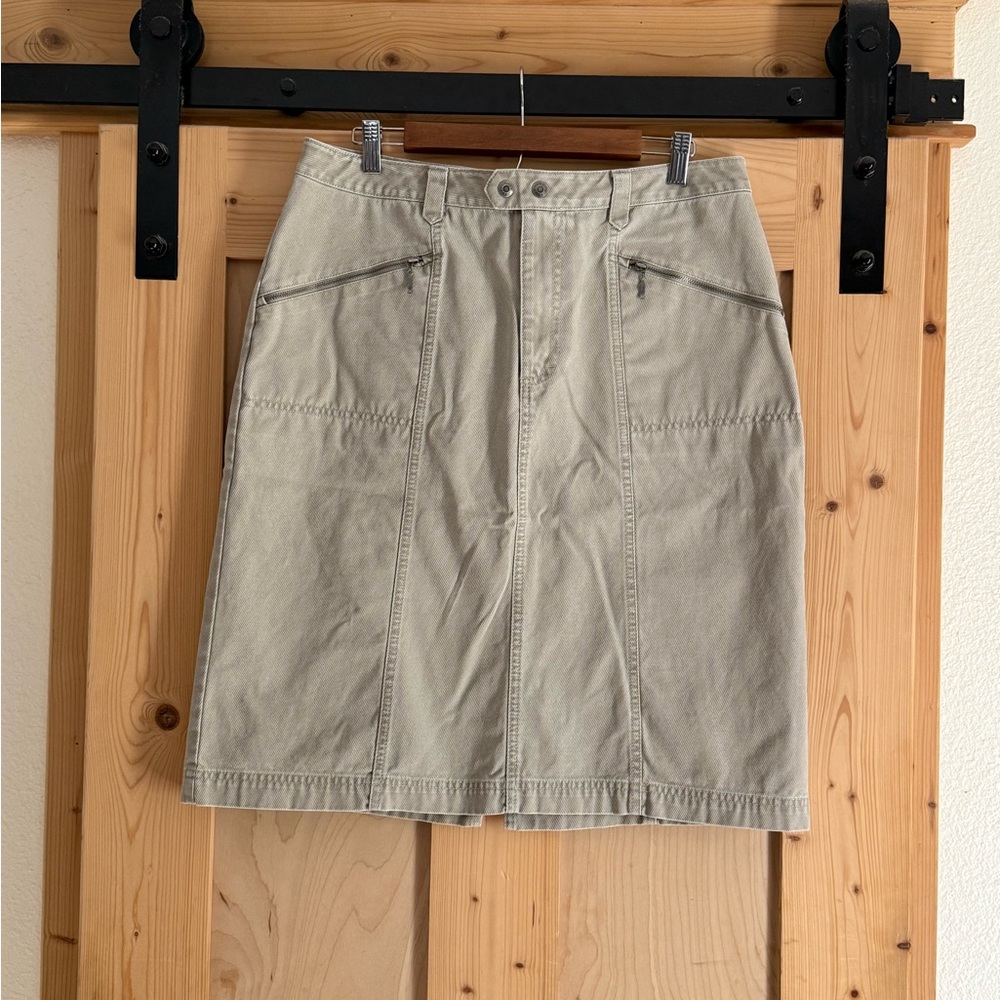 French Cuff Khaki Denim A-Line Skirt